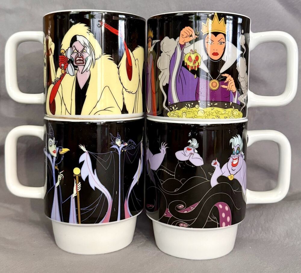 Set of 4 Disney Villains Coffee Mug Set Cruella Maleficent Ursula Evil Queen